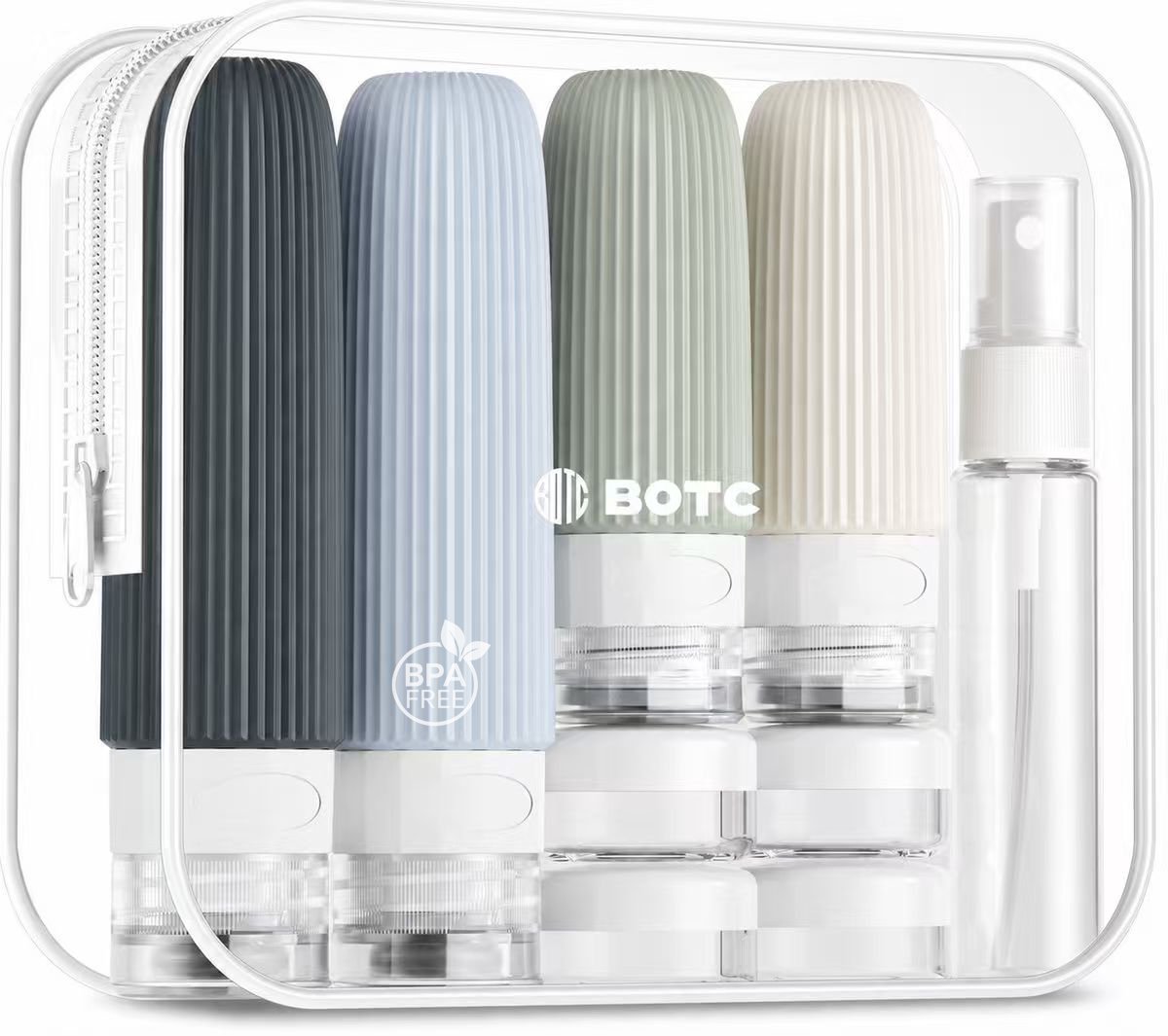 BOTC Reisflesjes met Etui - 16-Delig - 90ml Siliconen Reisflacons - reisaccessoires - Cosmetica Potjes - Zwartgrijs