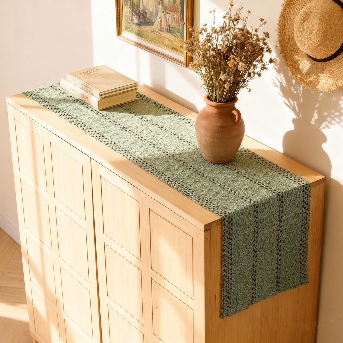 Tafelloper macramé katoen linnen 30 x 120 cm - moderne stijl - handgemaakt - sfeervolle tafelsetting - ShopVlot
