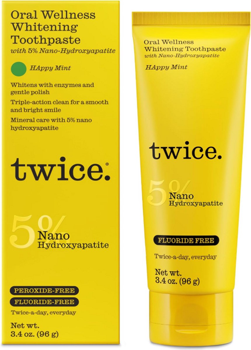 Twice 5% Nano Hydroxyapatite Whitening Tandpasta – Fluoride- & Peroxidevrij – Vegan – Happy Mint – 96 g