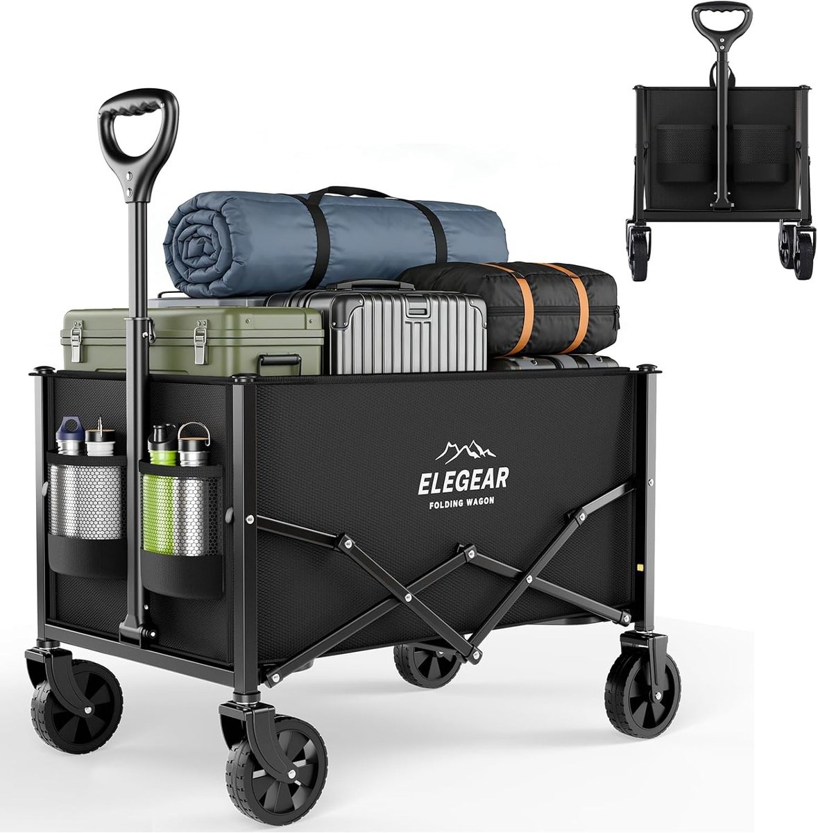 Vouwbare strandtrolley met 90 kg laadvermogen, 2 bekerhouders en stevige constructie voor optimaal gebruiksgemak