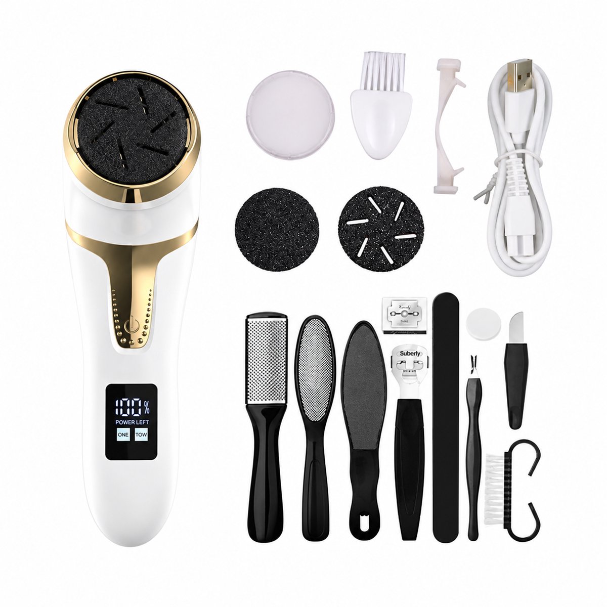 Sercano Elektrische Eeltverwijderaar met Pedicure Set – Voetvijl met Stofzuigsysteem – 2 Snelheden – Waterdicht – LCD Display – 1500 mAh – Zonder Navullingen – USB Oplaadbaar – Wit