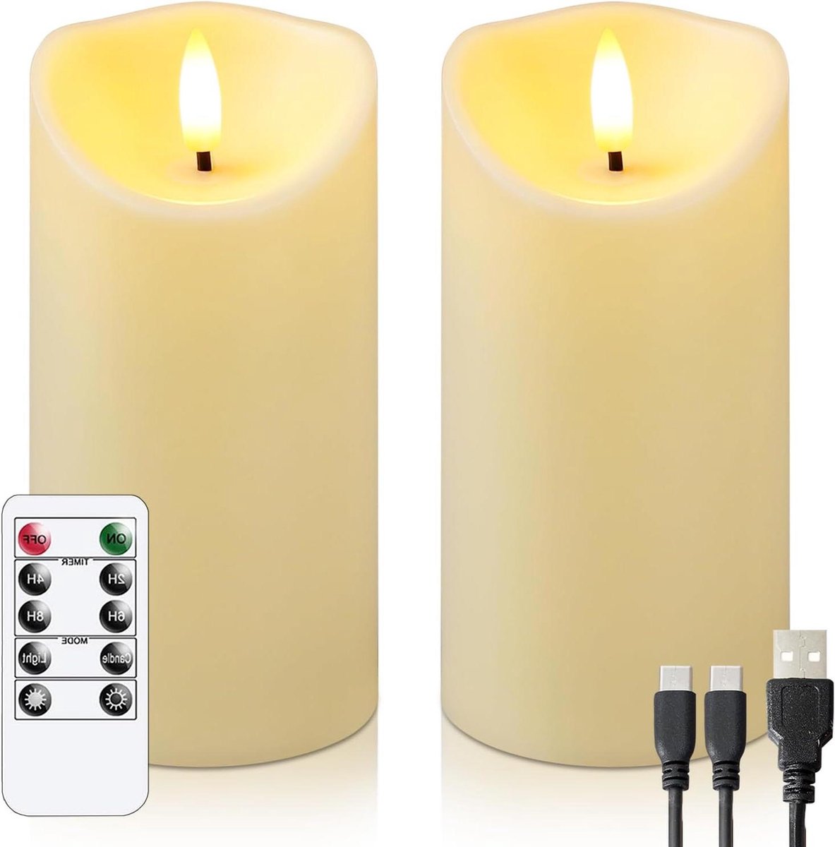 LED Kaarsen - Vlamloze Kaarsen - Sfeer Creëren - Oplaadbaar met Timer - 2 stuks 7.5x15cm - Ivoor