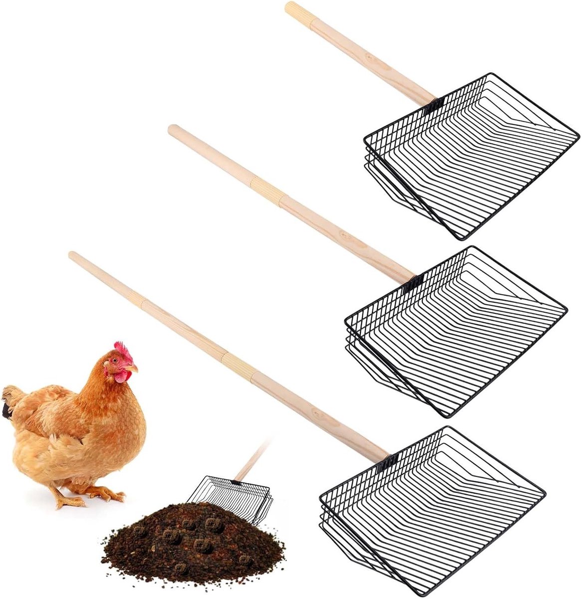 Stainless Steel Coop Reinigingshulpmiddel, 3-in-1 Afneembaar Gereedschap voor Haan en Kippen, Lange Handgreep en Poep Schep voor Kippenhok Accessoires
