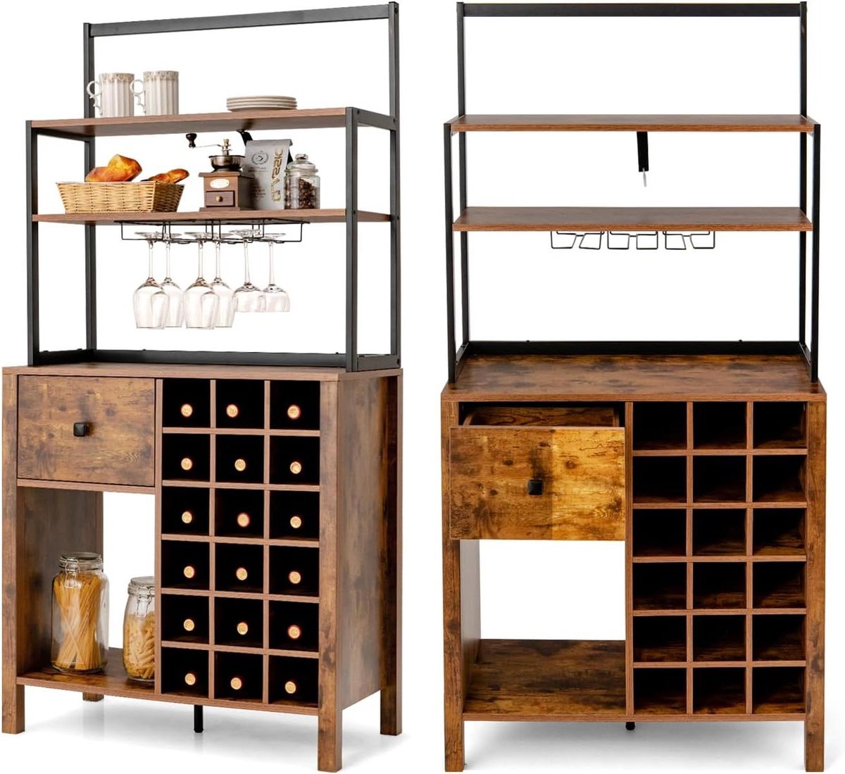 Keukenkast met wijnrek - Barkast buffetkast - Wijn & dranken - Veelzijdige opbergruimte - 160 x 78 x 40 cm