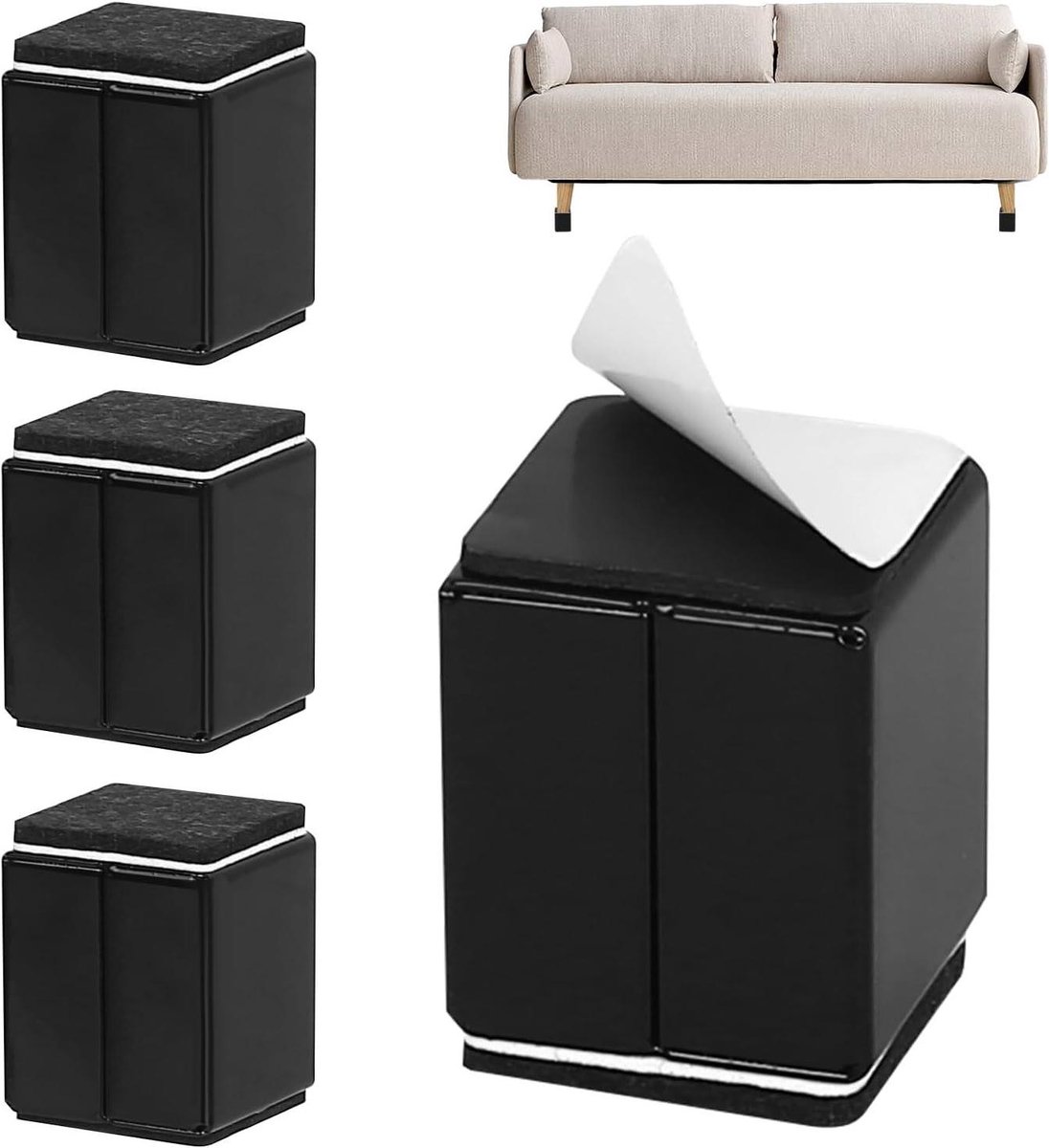 Meubelverhogers - Stoelverhogers - Meer Ruimte Creëren - Zelfklevend Vilt - 3.8 cm Hoog - Zwart