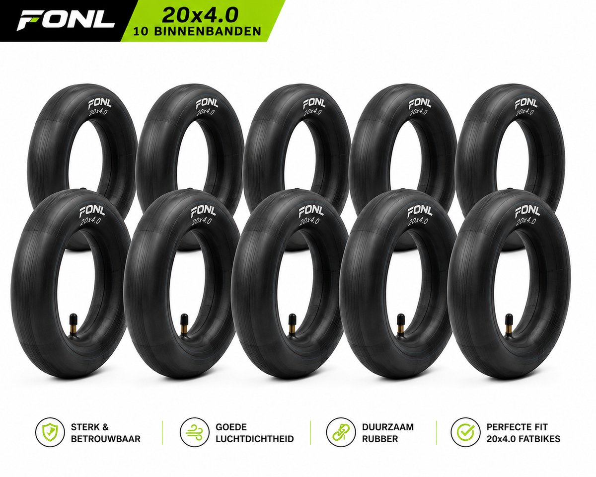 FONL Fatbike Binnenband 20x4.0 – 10 Stuks binnenbanden – Voordeelverpakking – Autoventiel – Fatbike Binnenbanden
