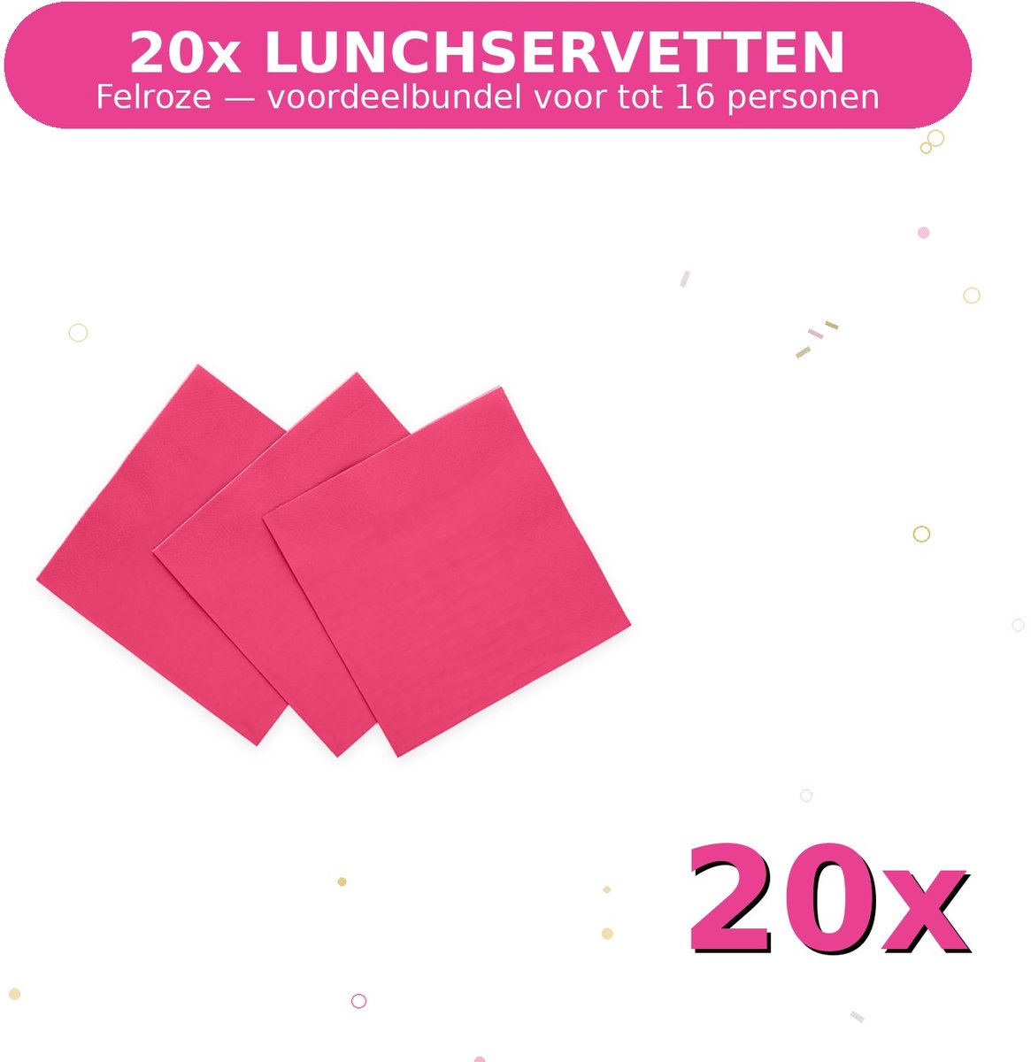 Lunch servetten 33x33cm FSC Felroze - Voordeelverpakking 20 Stuks voor tot 16 Personen - Feestartikelen
