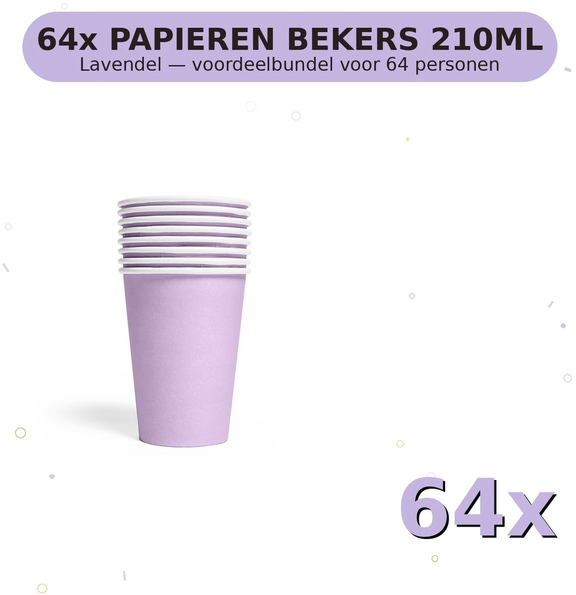 Bekers 210ml FSC Lavendel - Voordeelverpakking 64 Stuks voor tot 64 Personen - Feestartikelen