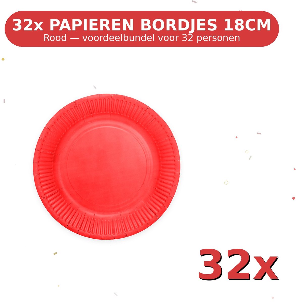 Bordjes 18cm FSC Rood - Voordeelverpakking 32 Stuks voor tot 32 Personen - Feestartikelen