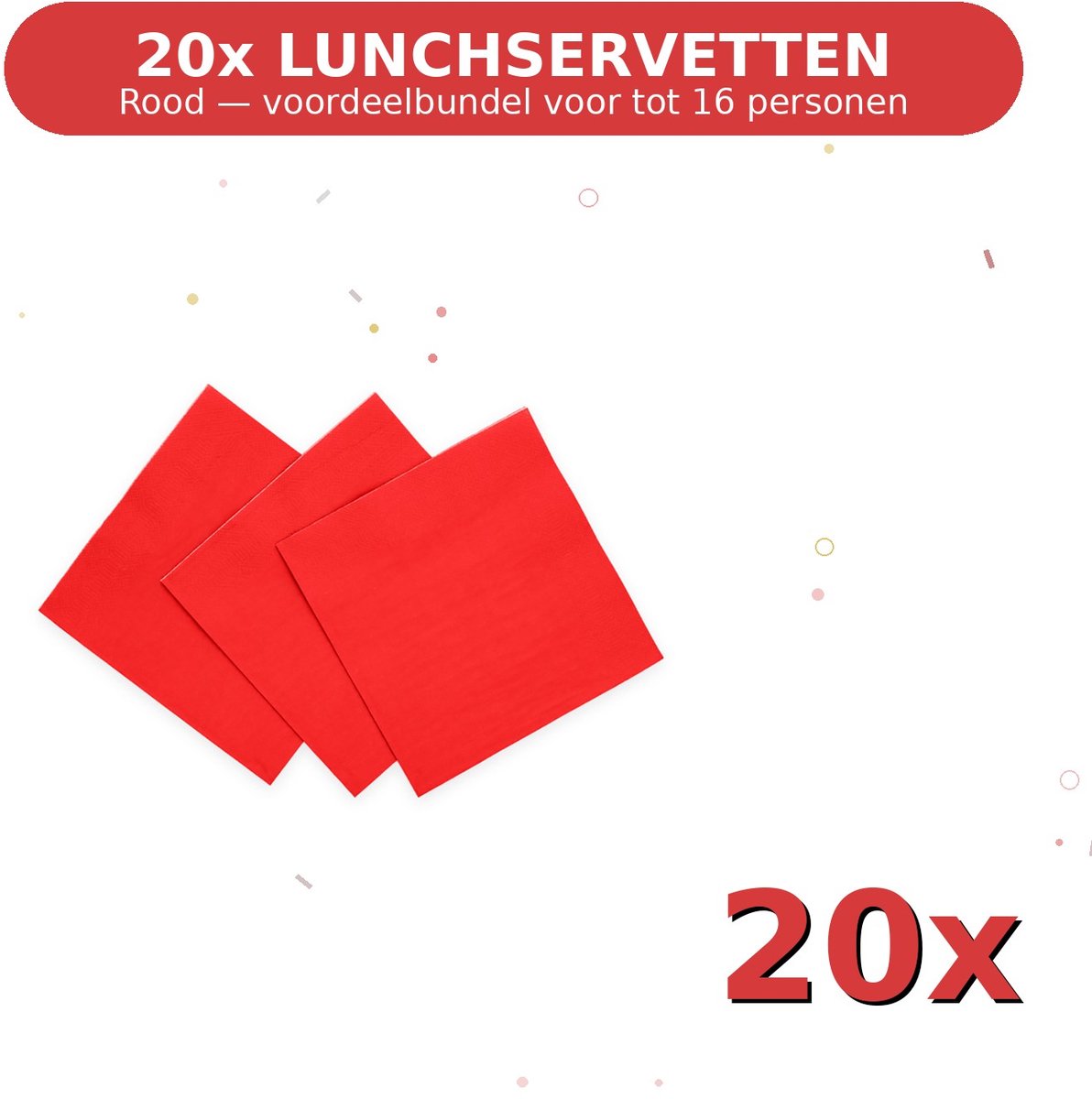 Lunch servetten 33x33cm FSC Rood - Voordeelverpakking 20 Stuks voor tot 16 Personen - Feestartikelen