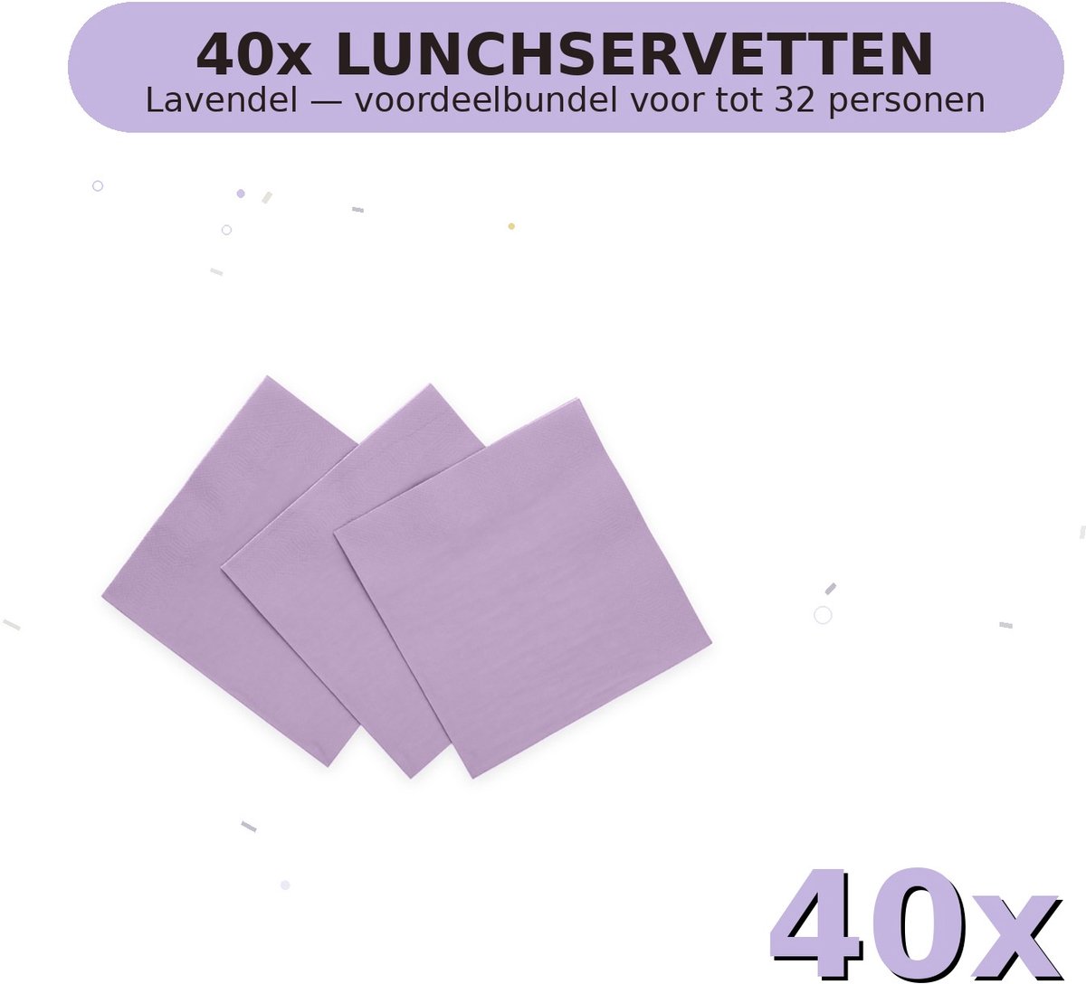 Lunch servetten 33x33cm FSC Lavendel - Voordeelverpakking 40 Stuks voor tot 32 Personen - Feestartikelen