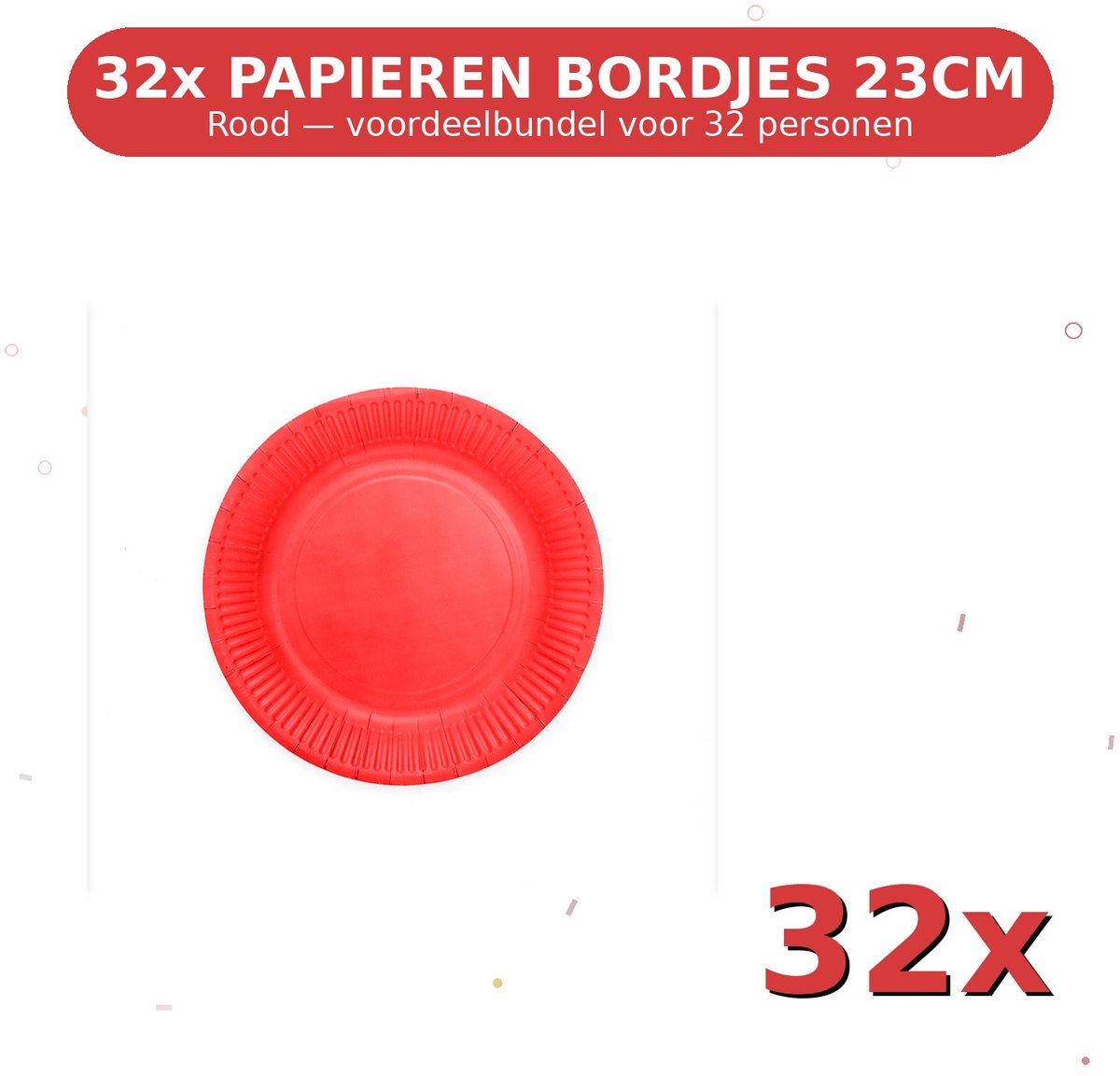 Bordjes 23cm FSC Rood - Voordeelverpakking 32 Stuks voor tot 32 Personen - Feestartikelen