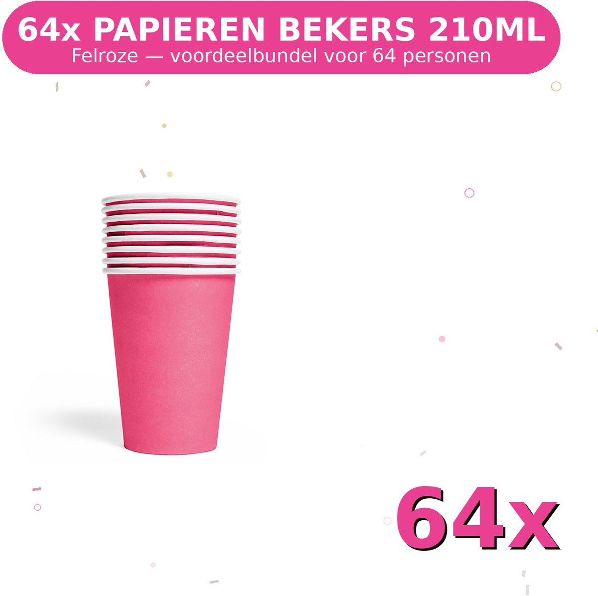 Bekers 210ml FSC Felroze - Voordeelverpakking 64 Stuks voor tot 64 Personen - Feestartikelen