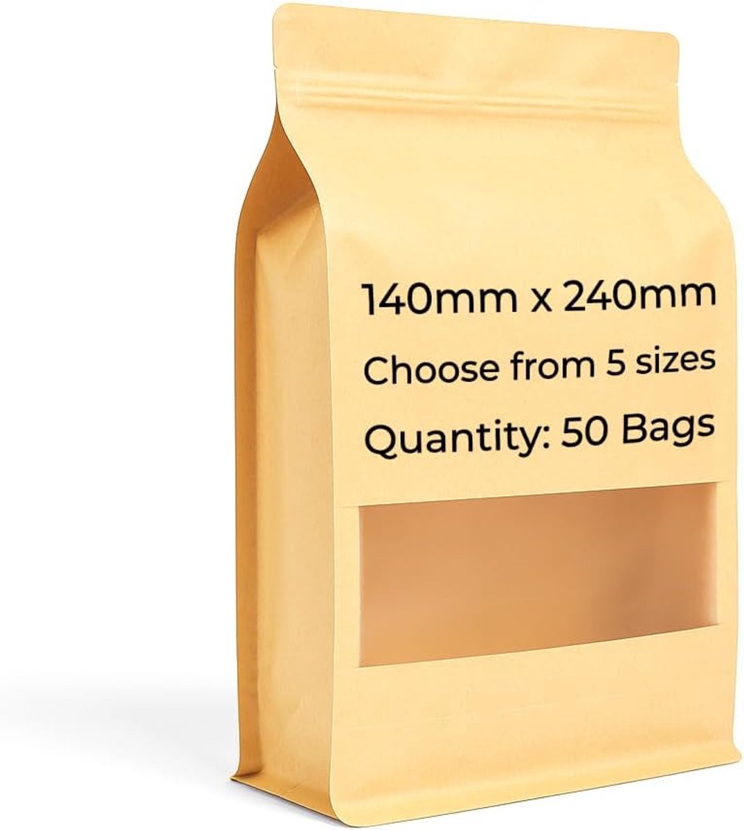 powerful food storage bag (140 x 240 mm, 50 pieces) - Flat bottom zip lock bags with window - ShopVlot