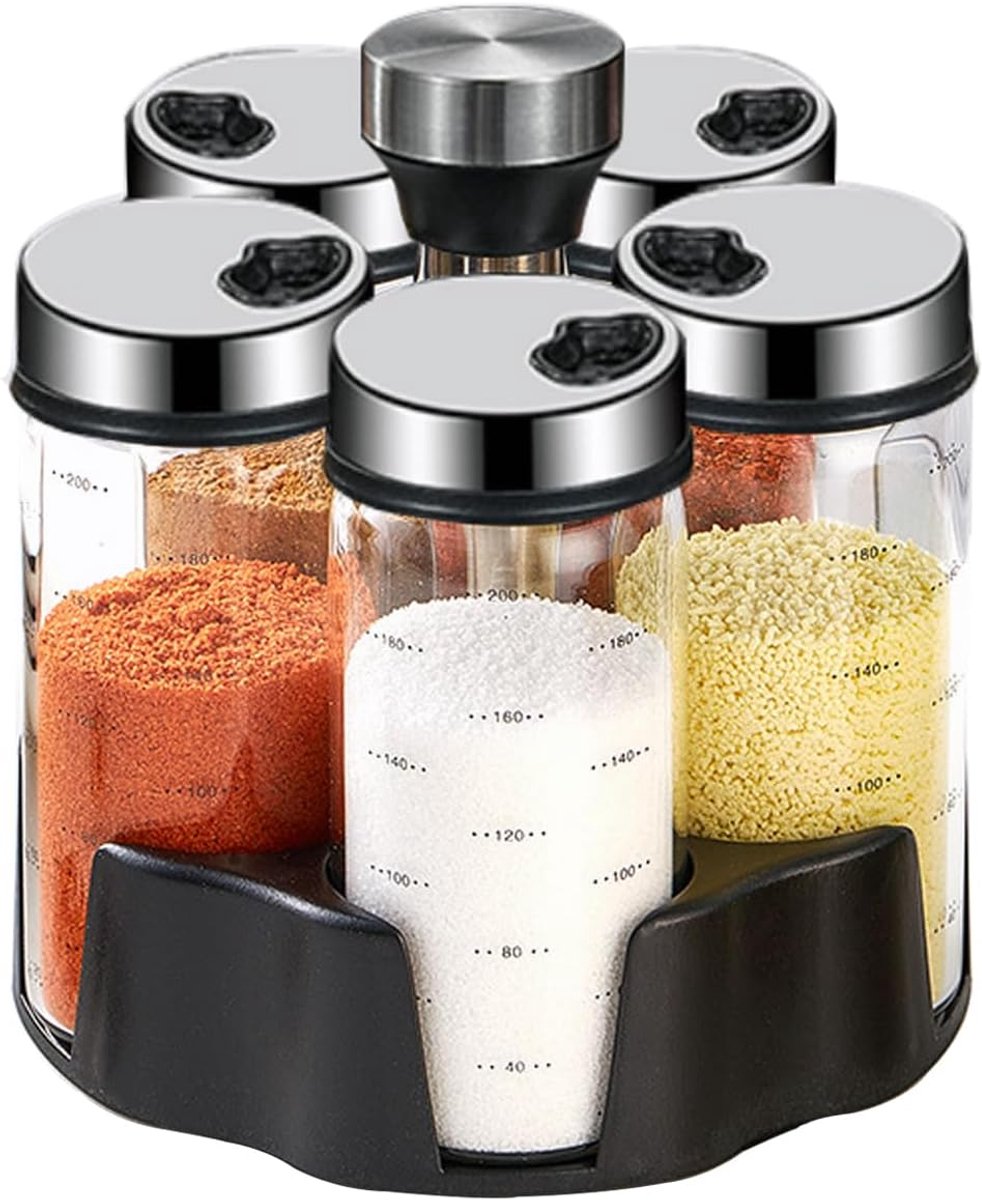 Draaibare kruidenrek organizer - 5 grote glazen potten 200 ml - efficiënt en praktisch - voor keukenopslag - ShopVlot