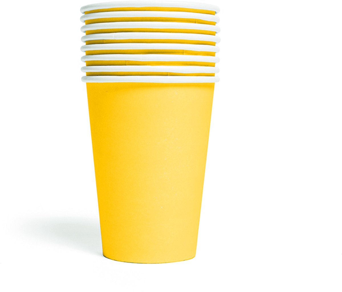 8x Papieren Bekers 210ml FSC - Geel - Feestartikelen