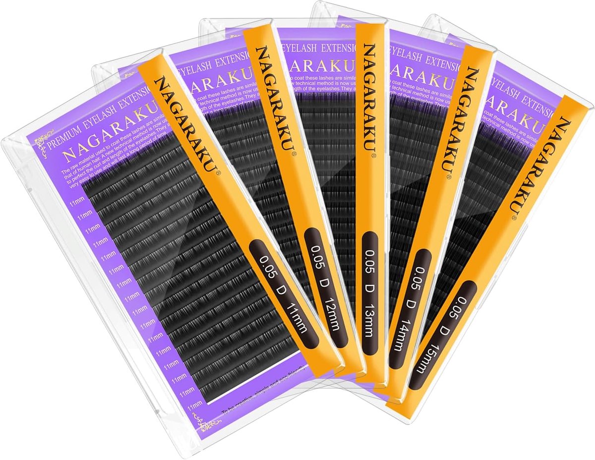 NAGARAKU 5 Boxes Individual Eyelash Extension Classic 1:1 Volume Russian Eyelashes With Long Tapered Ends Soft Natural - ShopVlot