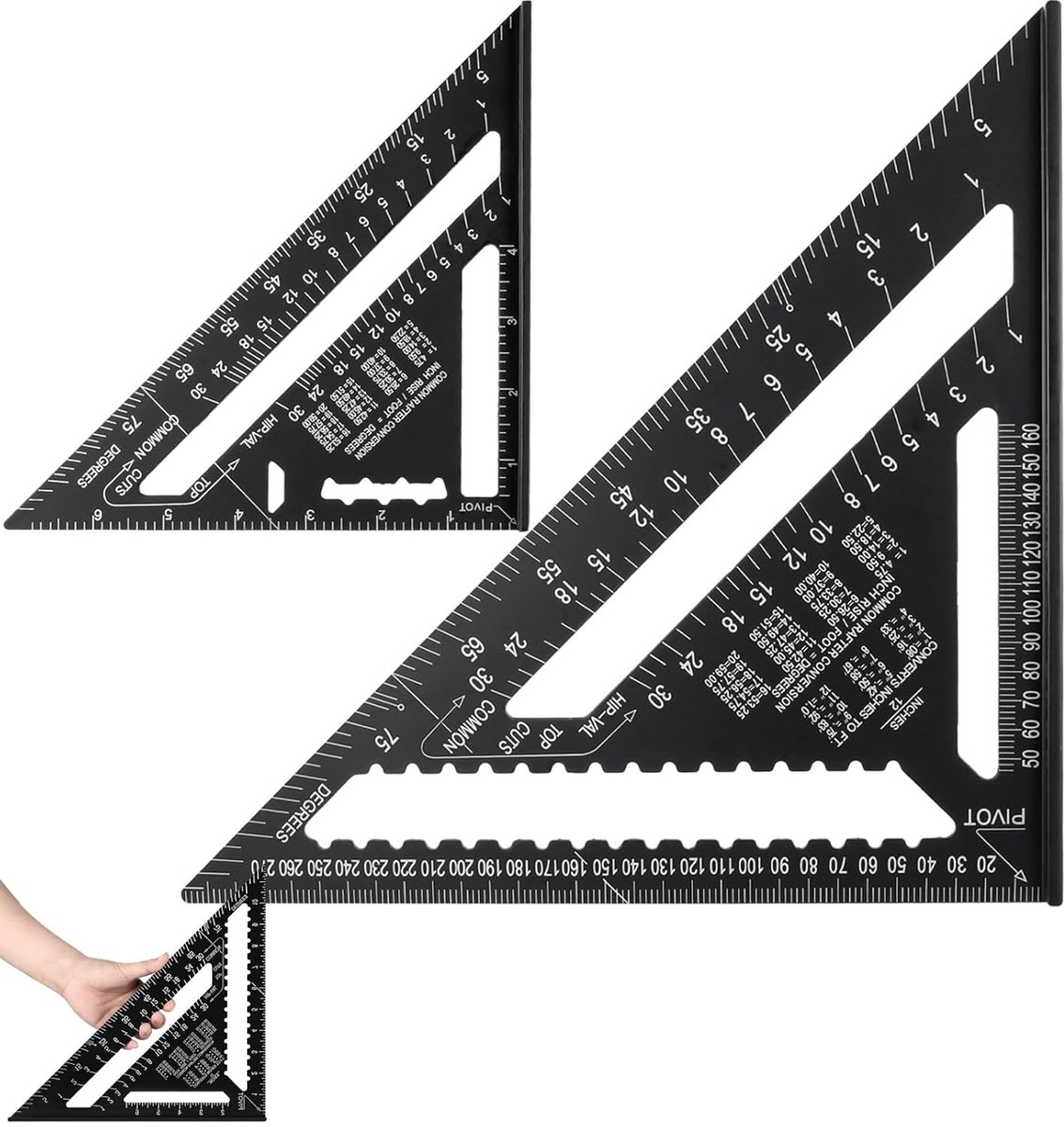 2PCS Rafter Square Metric, 30cm and 7 Inch Aluminum Thickened 90 Degree Triangle Ruler, Woodworking Speed Square - ShopVlot