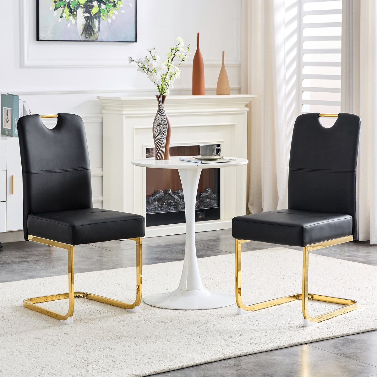 Welltin Eetkamerstoelen Set van 2 - Zwarte - Verdikte Eetkamerstoel - Geïntegreerde Pocketvering - Ergonomisch Design - Comfortabele Zitplaats - Zachte Rugleuning - Moderne Stoel - Elegante Eetkamerstoel - Keukenstoel