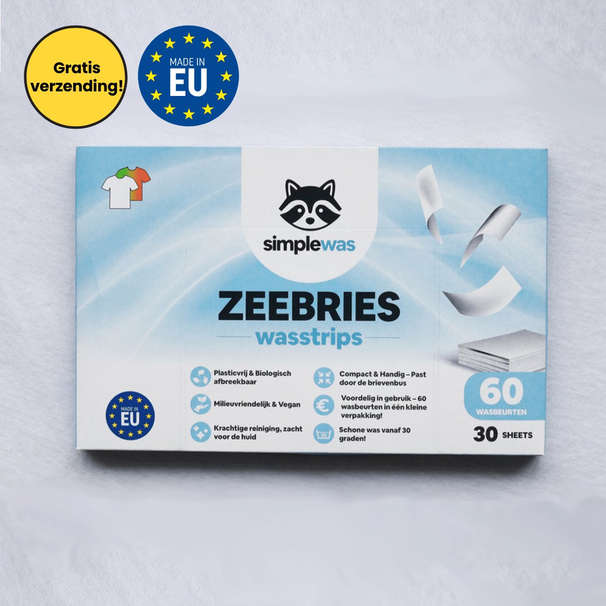 Simplewas - wasstrips - zeebries - 60 wasbeurten - geproduceerd in de EU