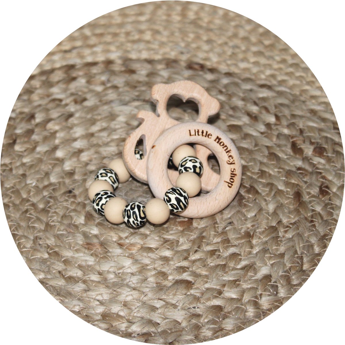 Bijtring Rammelaar Baby - Panter/Creme - Little Monkey - Wallabiezzz