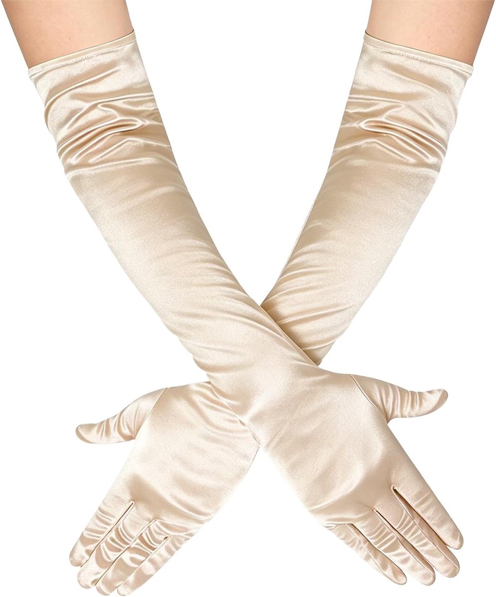 Lange dameshandschoenen, 1 paar zwarte lange satijnen handschoenen, jaren 20-stijl voor feestjes, Halloween, carnaval - ShopVlot