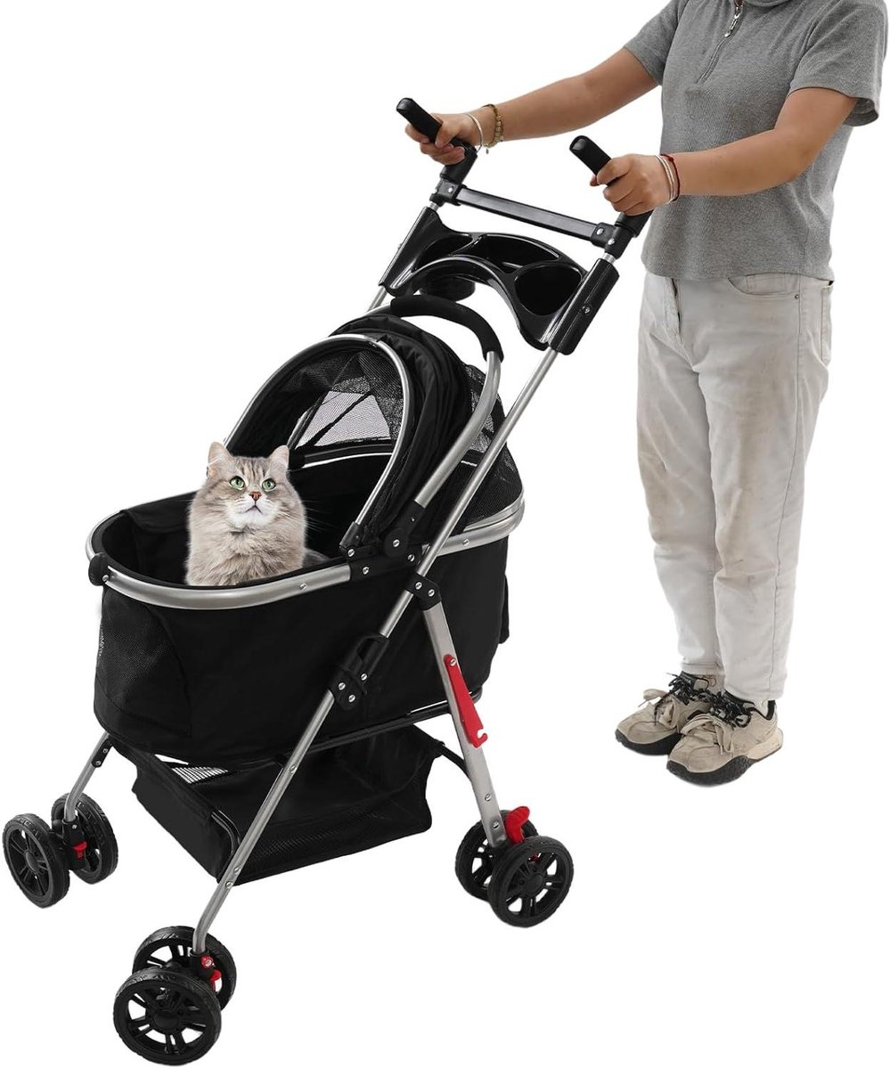 Hondenbuggy 3-in-1 - Draagbare reiswagen - Comfortabel reizen - Afneembare mand - Tot 12 kg - Zwart