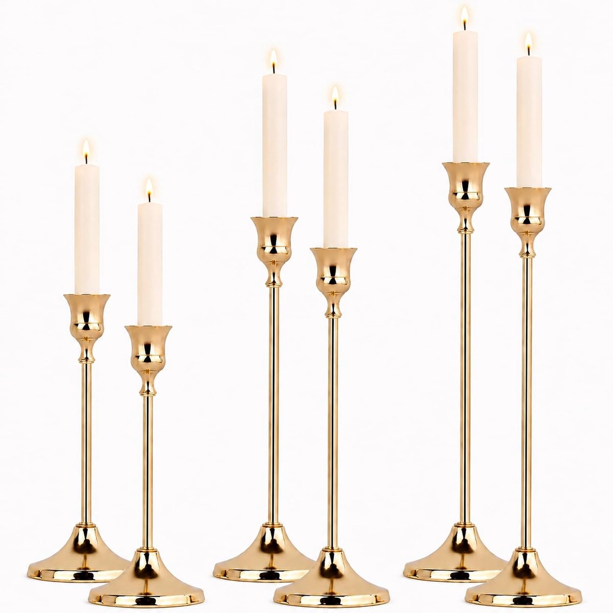 KZQ Set Van 6 Gouden Metalen Kaarsenhouders, Geschikt Voor Tafeldecoratie, Feestdagen En Dagelijks Gebruik, Stevig En Stijlvol