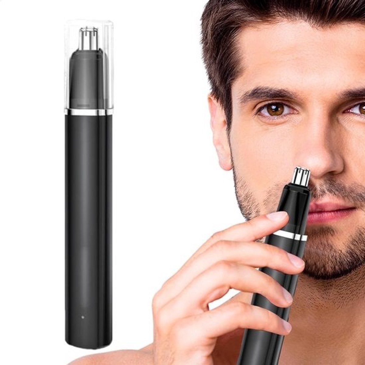 Neus en oor trimmer - Gezichtsreiniger - Efficiënte ontharing - Oplaadbaar met lange batterijduur - 13.5 cm lengte - Wit