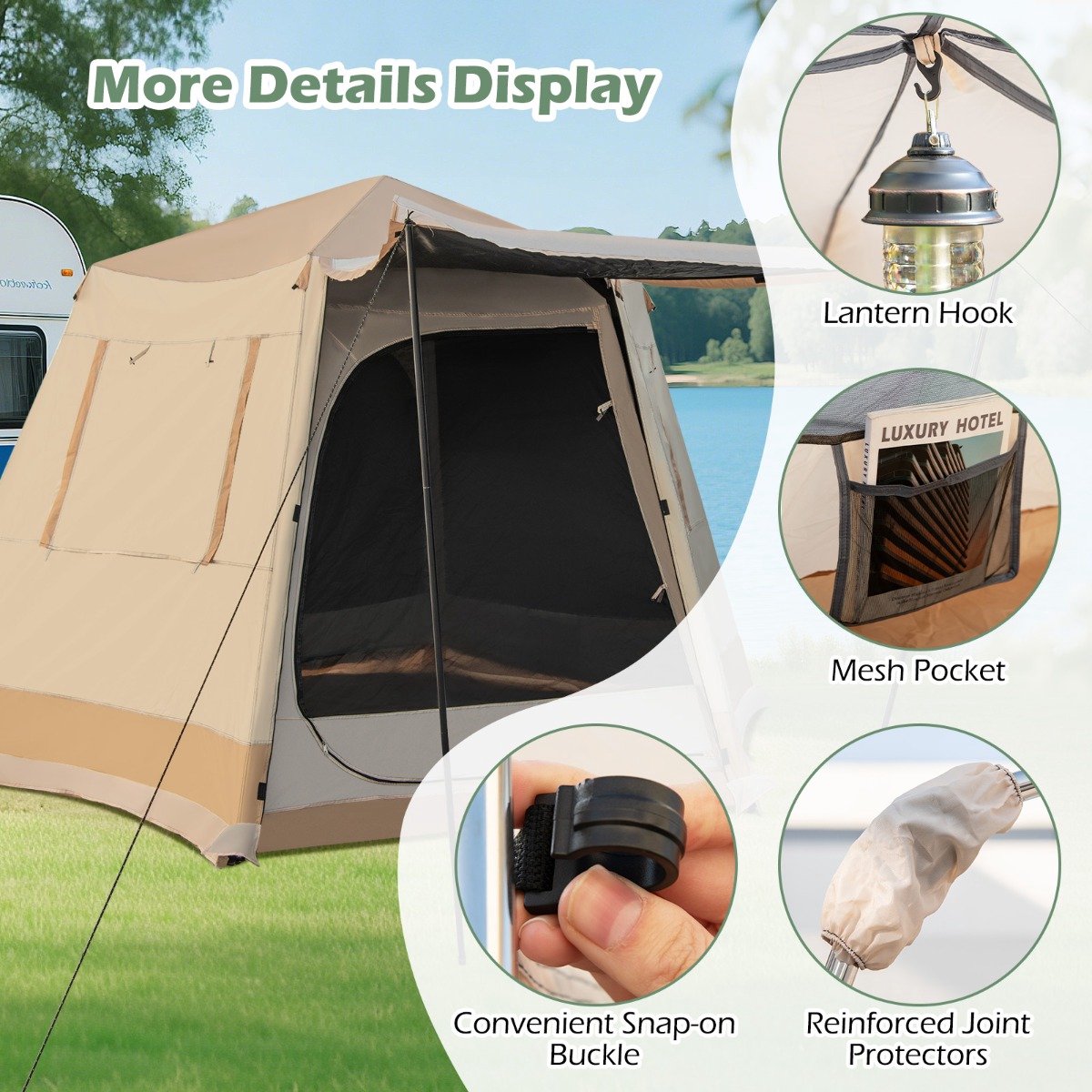 SureDeal® - Kamper - Persoons Campingtent Dubbele - Draagtas Bescherming Beige - 330x270x200 cm - Beige
