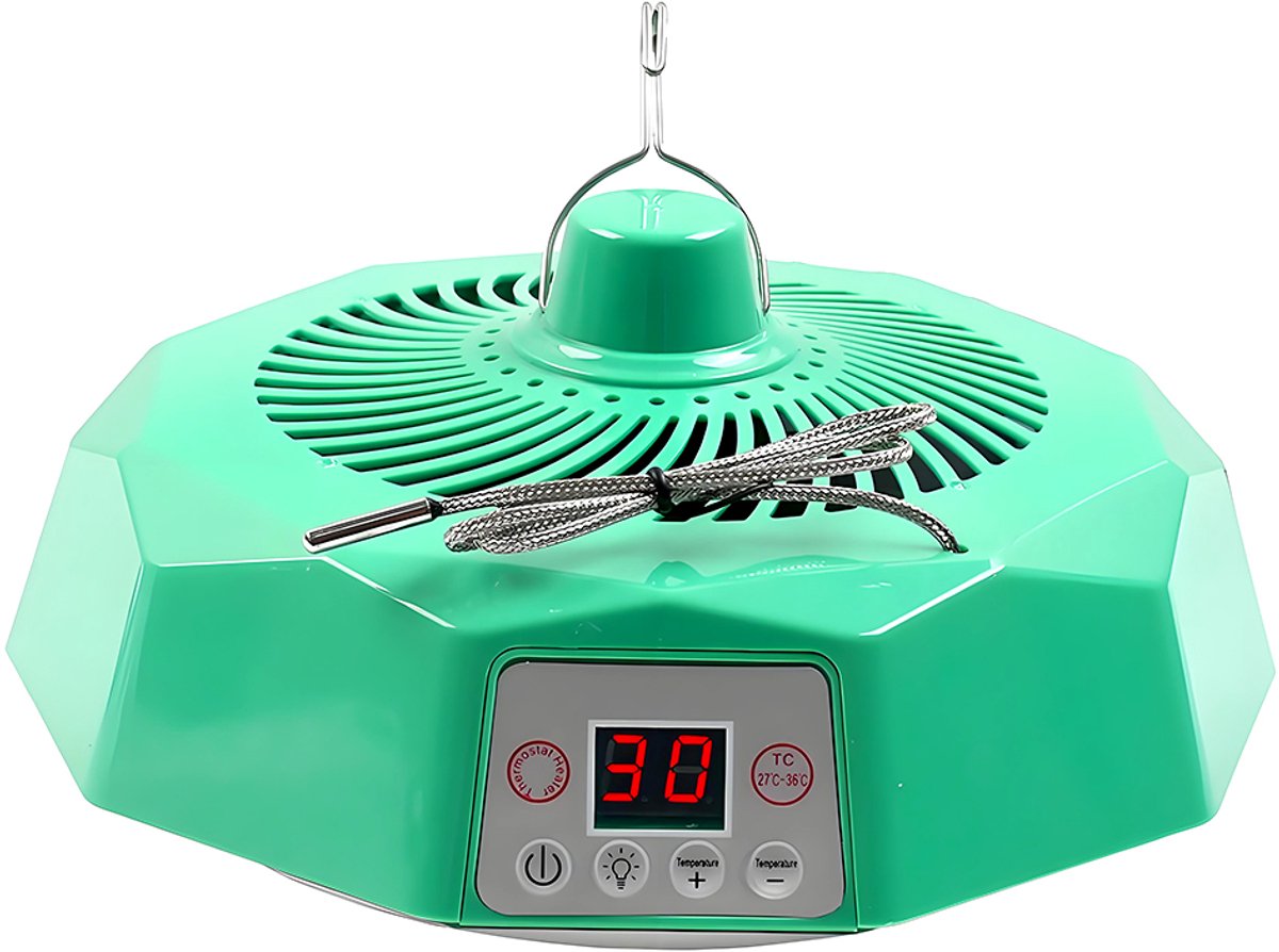 Verwarmingslamp voor pluimvee - Verwarming met afstandsbediening - Huisdierverwarming - Verwarming voor kippenhok - Volautomatische heteluchtlamp - Voor pluimveehouderij - Infraroodverwarming - Biedt verwarmingseffect - 220V - 500W - Groen