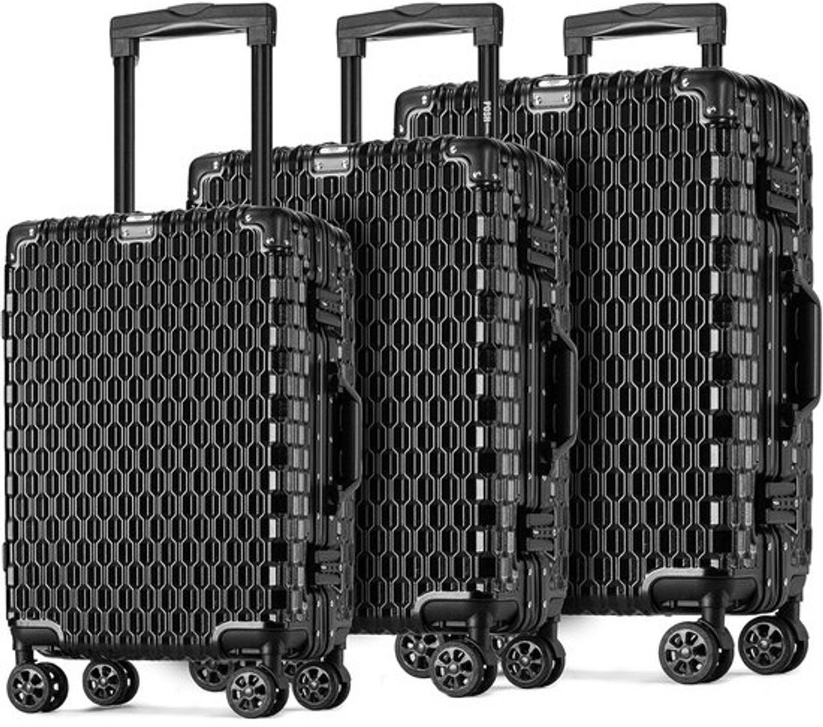 Reis Koffer Set - Hardcase Trolley - Veilig Reizen - Aluminium Frame - 3 Delig - Zwart