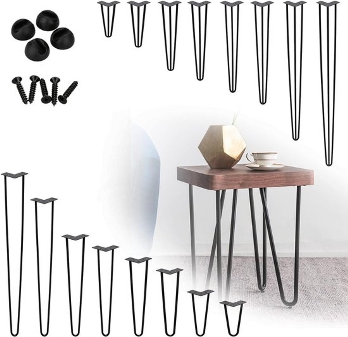 Set van 4 Zwarte Metalen Tafelpoten (45 cm) - Hairpin Legs voor DIY Meubels