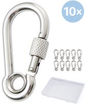 Karabijnhaak 10 stuks - 6x60mm RVS 316 carabiner - karabijnhaak sleutelhanger - Veiligheidshaak met schroefsluiting - Lichtgewicht en duurzaam voor wandelen, kamperen, sleutelhangers, hondenriemen en meer - NIET voor klimmen