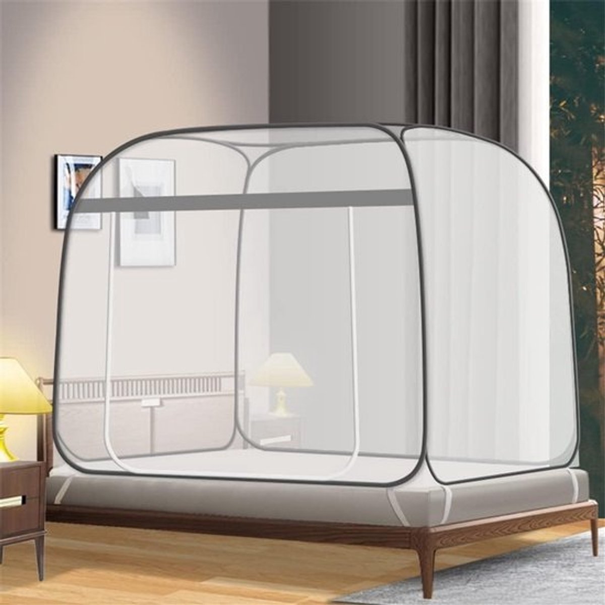 Pop-up Klamboe voor Bed en Terras - Kingsize Draagbaar Insectennet met Bodemgaas