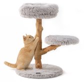 Jake and Jacky Krabpaal voor Katten Hout - Pluche Stof - Jute - Lichtgrijs - 50x50x75cm