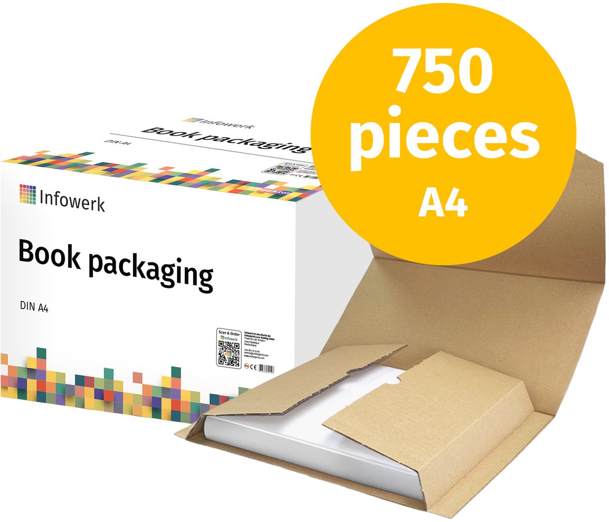 NIEUW: Infowerk Boekverpakking, DIN A4, Verzendverpakking, onbedrukt, 750 stuks