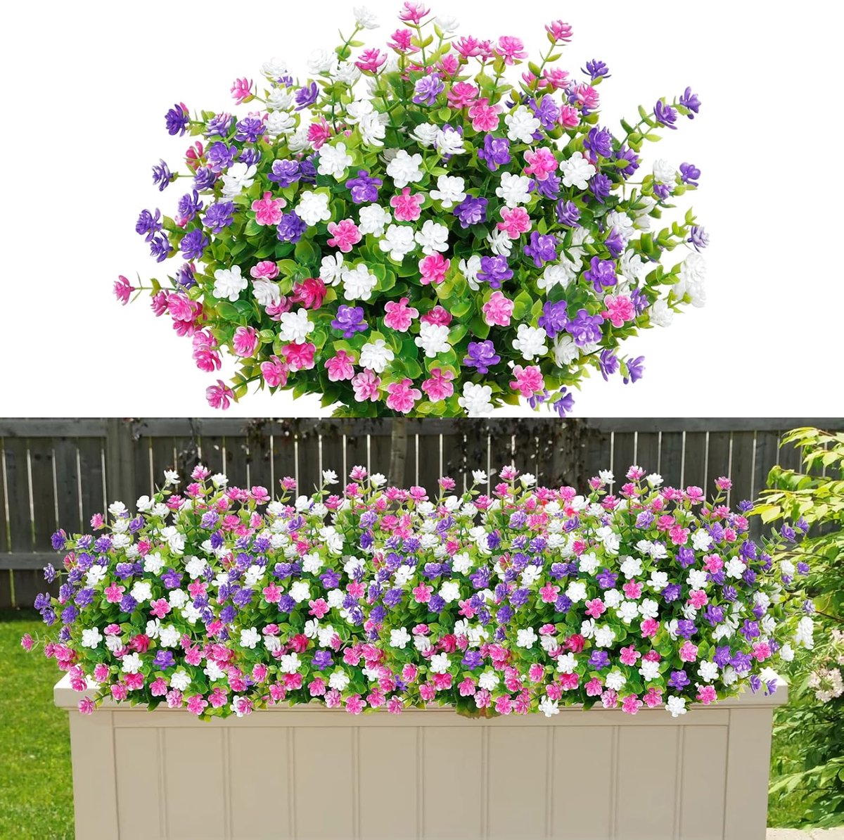 Namajunas - Kunstplanten voor buiten - Kunstbloemen - UV-bestendige kunstbloemen, geschikt voor bloembakken, balkons en tuinen. Decoratieve kunstbloemen voor binnen en buiten, realistische buitenplanten, set van 6.