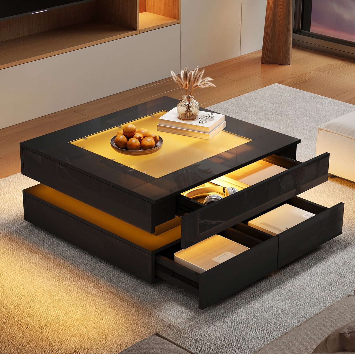 MODFU - Salontafel - Vierkant - LED-Verlichting - Hoogglans - Zwart