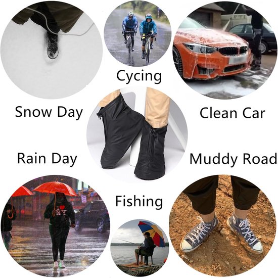 Overschoenen - Waterdicht - Regenschoenen - Schoenhoesjes - Schoenovertrekken - Waterdichte Schoenbeschermers - Met Ritssluiting En Trekkoord - voor fietsen of wandelen, licht, antislip - Zwart - XL Maat 41-42 — afbeelding 2