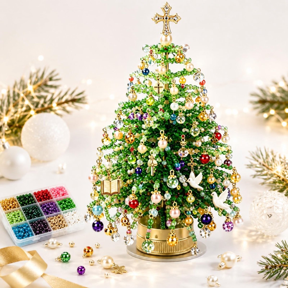 DIY Beaded Christmas Tree Kit Handgemaakt Decoratie voor Kerstmis en Halloween Creatieve Activiteit voor Kinderen en Volwassenen Perfecte Cadeau voor Feestdagen - Geloof