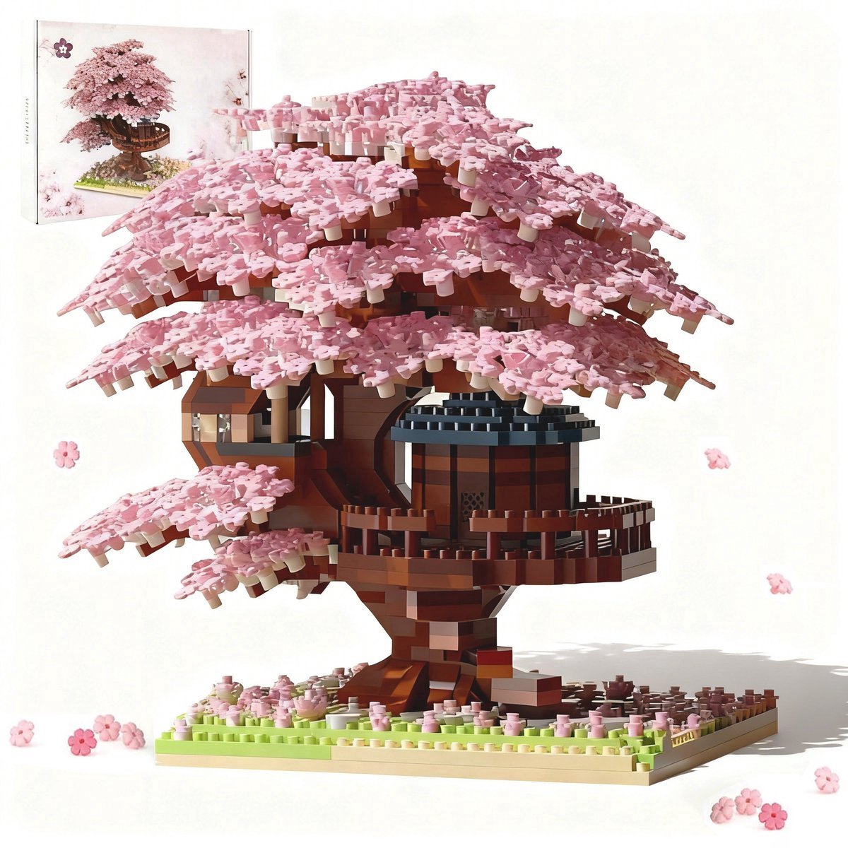 casalora - Mini Bouwspeelgoed - Bouwpakketten volwassenen - Bouwpakket kinderen - Boomhut Serie Collection - Botanical Bloemen - Bouwsets - Niet geschikt voor LEGO Fisher-Price - 2151 bouwsteencadeaus - Roze boomhut