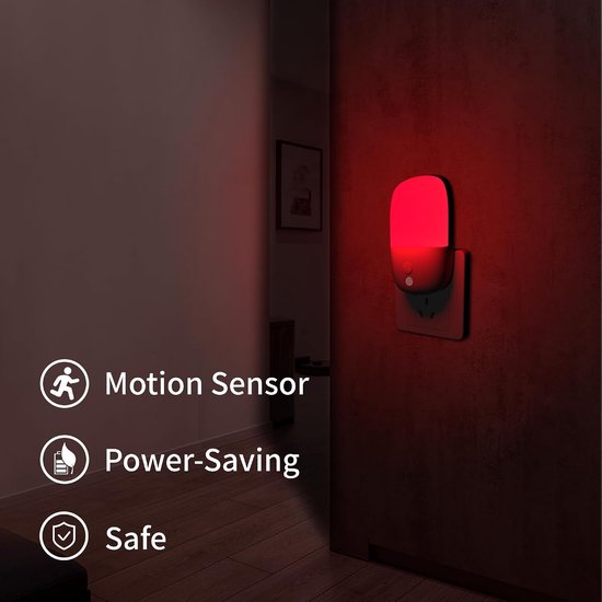 Nachtlampje Geschikt voor instelbare helderheid, intrekbare stekker en intelligente sensor - rood + geel licht — afbeelding 3