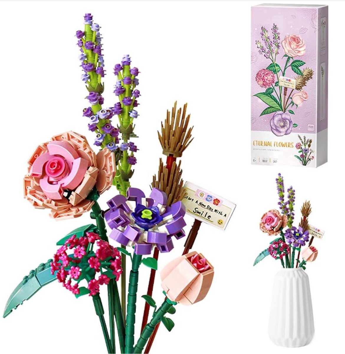 Bouwstenen speelgoed-Mini Bricks Bloemenboeket Bouwsets-Rozen Kunstbloemen-DIY Unieke Decoratie Thuis-547 stuks Botanische collectie-Geschenk