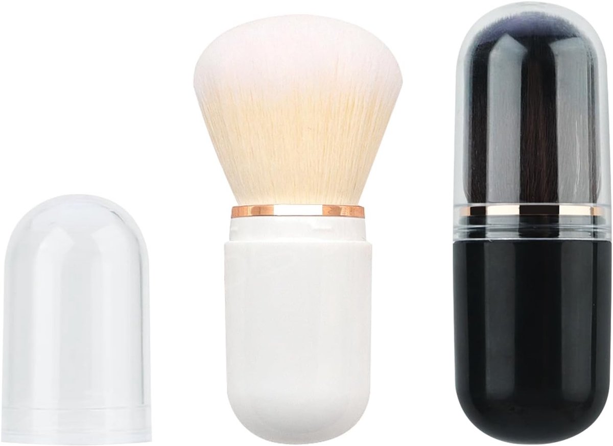 Set van 2 Uittrekbare Make-up Brushes, Reist Foundation Borstel, Draagbare Mini Poederborstel voor Vloeibare en Poeder Cosmetica, Ideaal voor Reizen en Dagelijks Gebruik