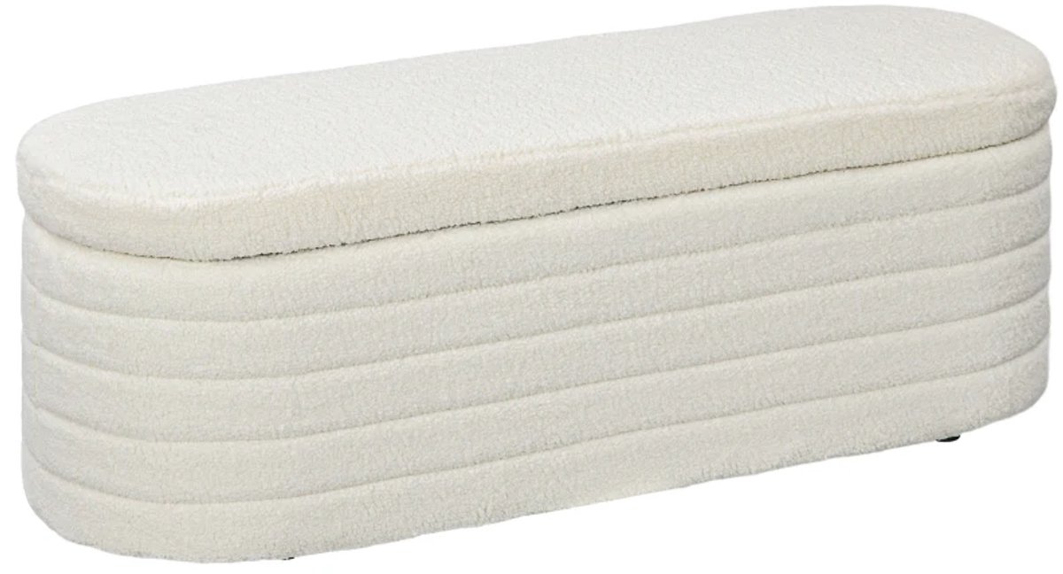 Bankje - Bedbank Met Opbergruimte - Teddyfleece - 116 x 41 x 40,5 cm - Crèmewit