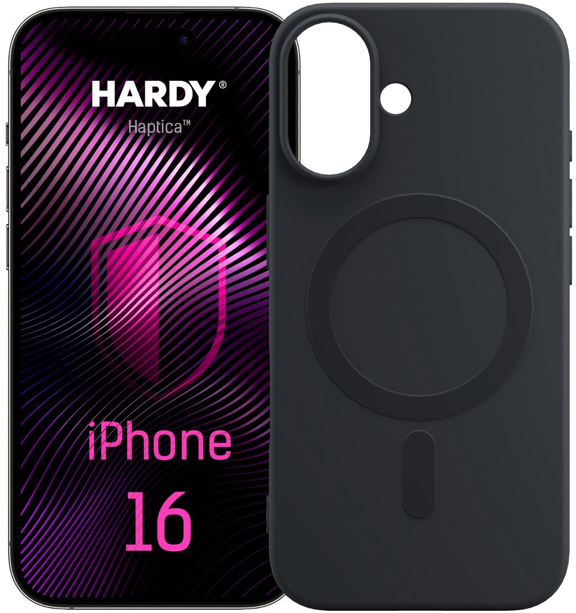 H Hardy Haptica MagCase - Geschikt voor Apple iPhone 16 - Zwart - MagSafe Compatibel - Shockproof - Mat