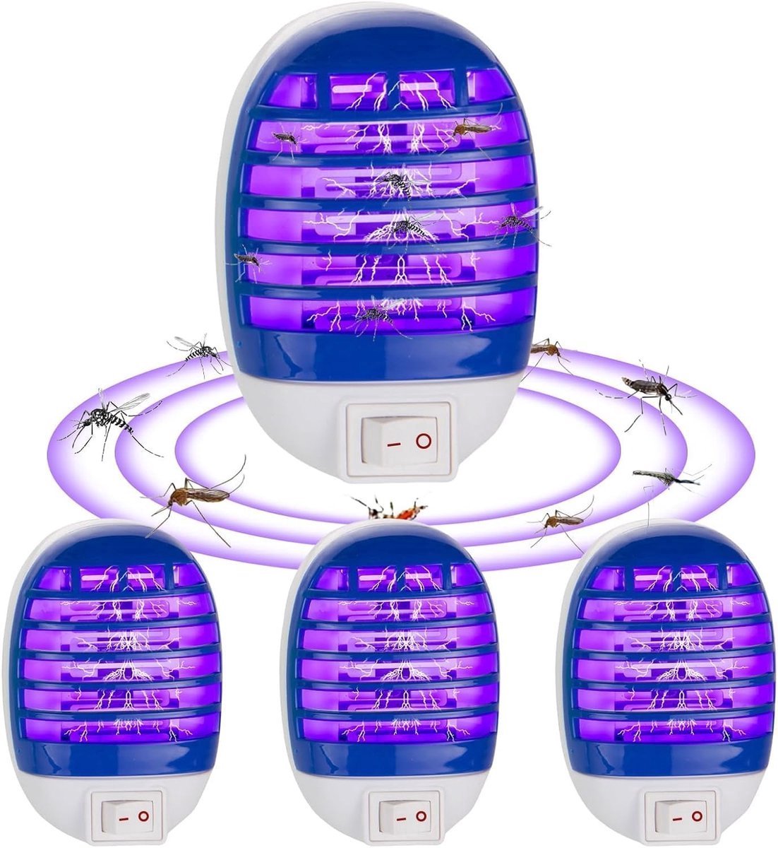 Muggenlamp - Insectenverdelger - Elektrische Muggenafweer Stopcontact - Set van 4 Stuks - UV Insectenval - Vliegenval & Elektrische Muggenval voor Vliegen, Motten