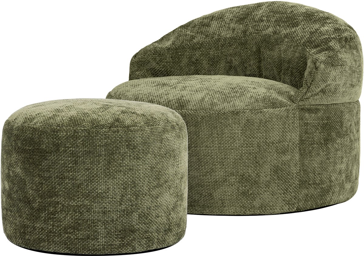 icon - Orb Zitzak Fauteuil met Poef - Chenille - Olijfgroen