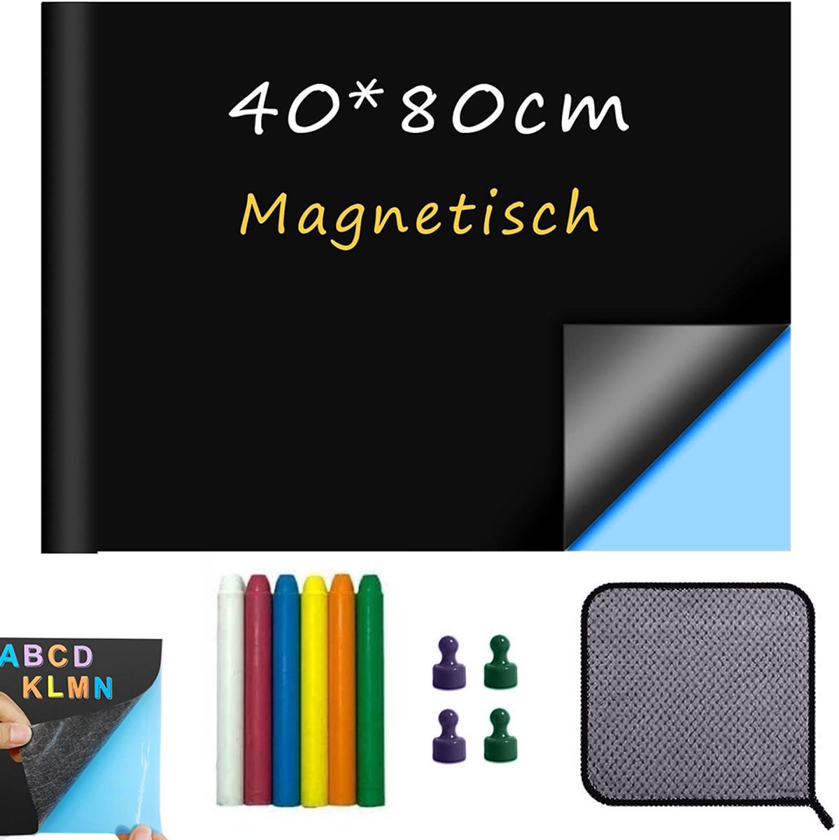 Magnetische schoolbordsticker – Zelfklevend schoolbord voor thuis – Zacht schoolbord om op te tekenen – Schrijfbord voor lesdoeleinden – 40 x 80 cm – Uitwisbaar – Inclusief magnetisch bord en 4 magneten – Zwart